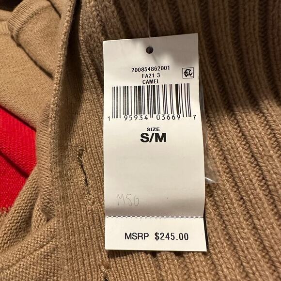 NWT Lauren Ralph Lauren Striped Wool Blend Poncho Camel S/M - Picture 4 of 7